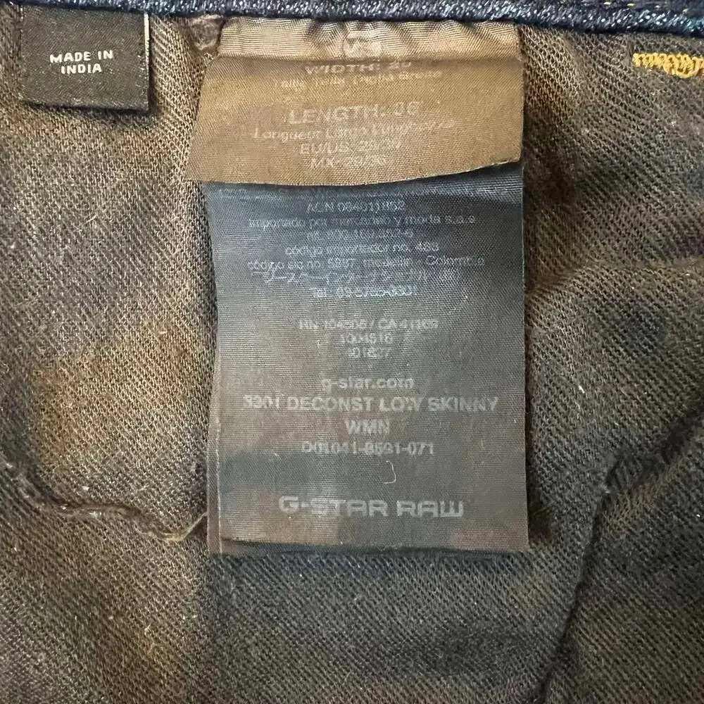 G-Star Raw 3301 Deconst Low Skinny Jeans Dark Wash Indigo 29